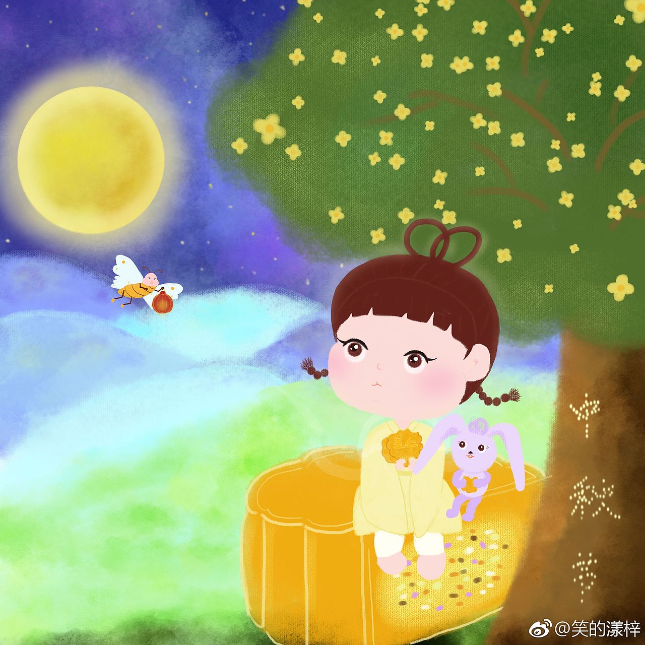 中秋节（图ZMTI4NDQzMDk2） - 儿童插画 - 站酷设计师YA妞YA仔小YAYA原创素材 - 站酷ZCOOL