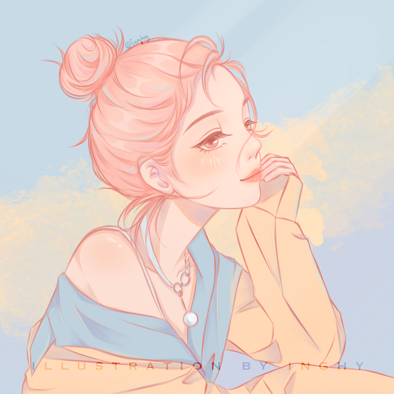 马卡龙色系少女插画