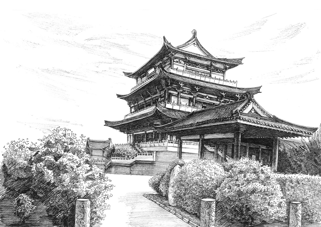 长沙部分景点手绘钢笔画