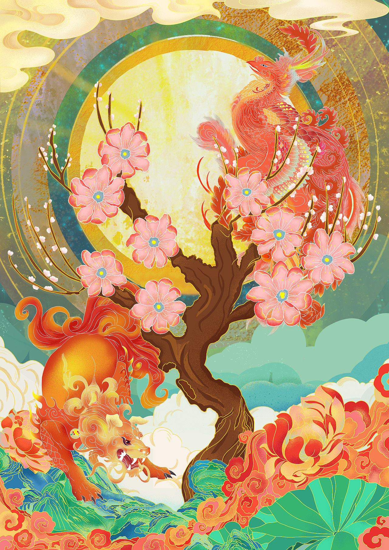 凤麒麟-《九九消寒图》插画设计