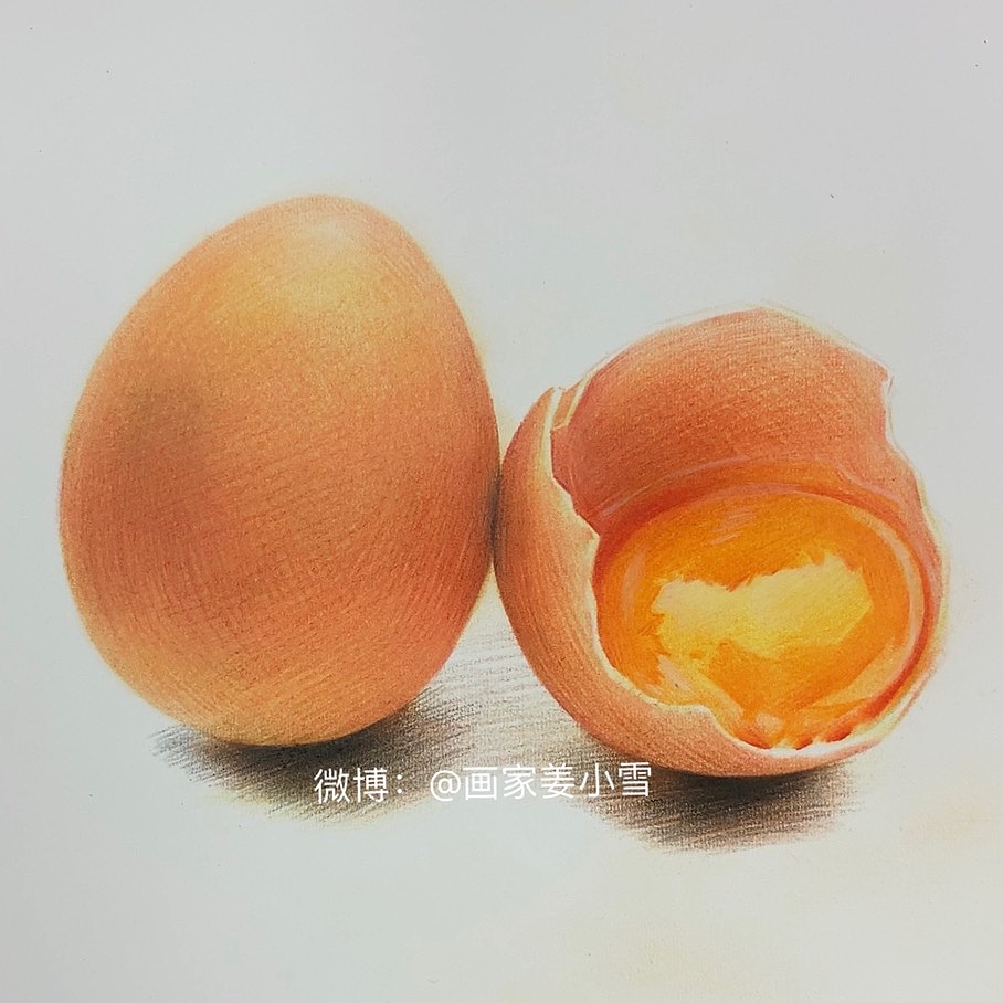 彩铅画一组鸡蛋壳和鸡蛋黄的示范全过程