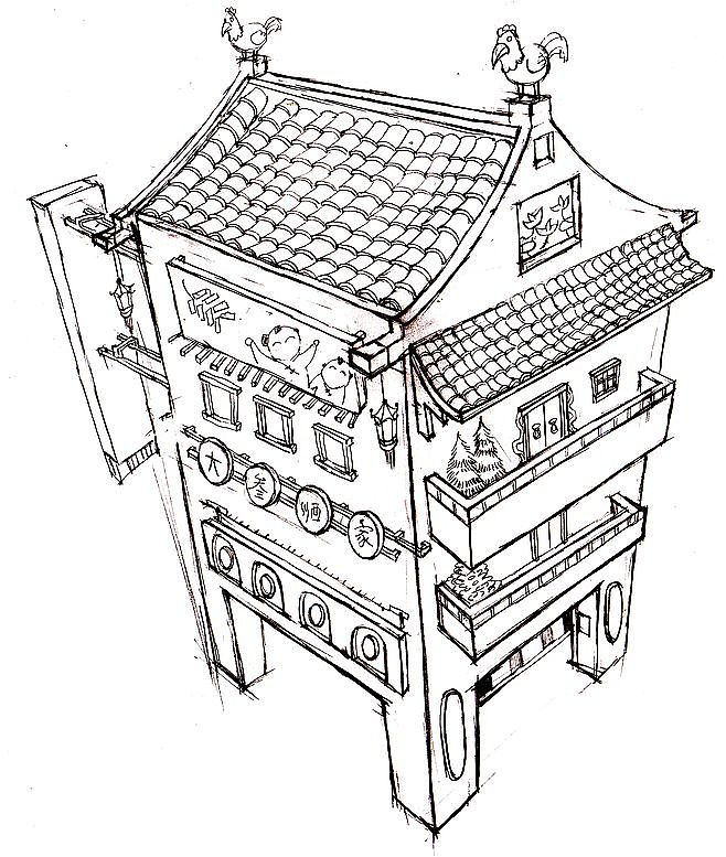 广州古建筑绘画图片