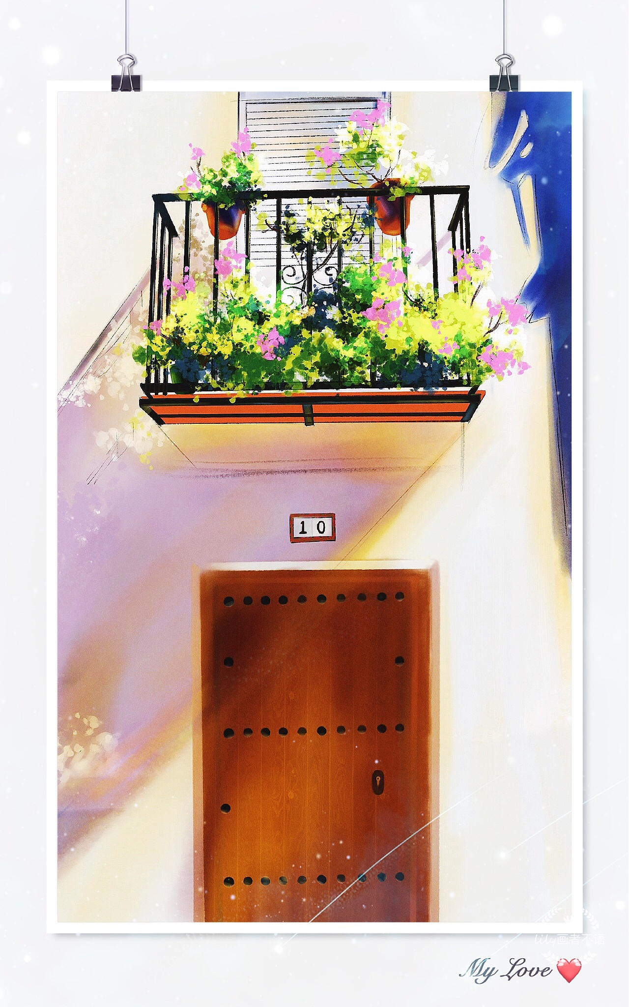 阳光下的阳台插画