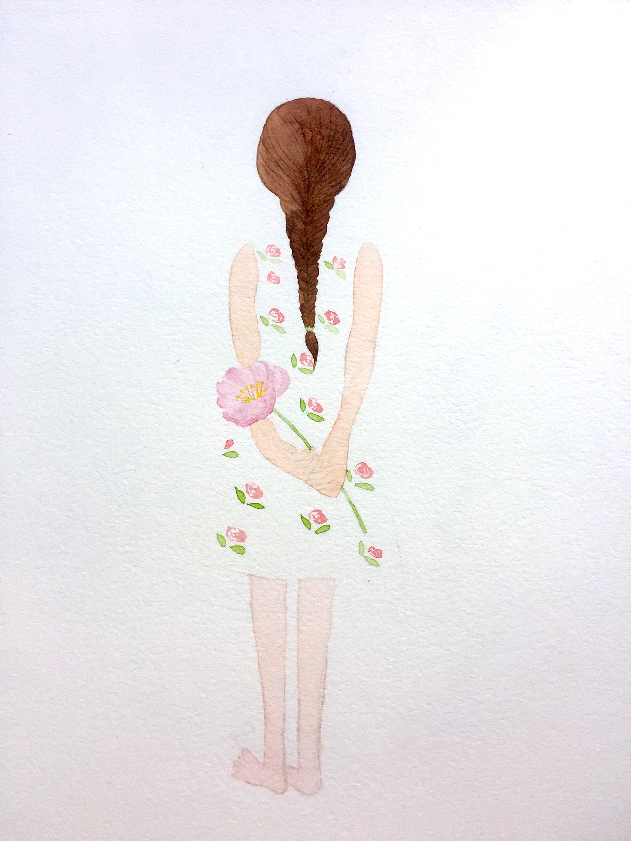 女孩背影水彩插画