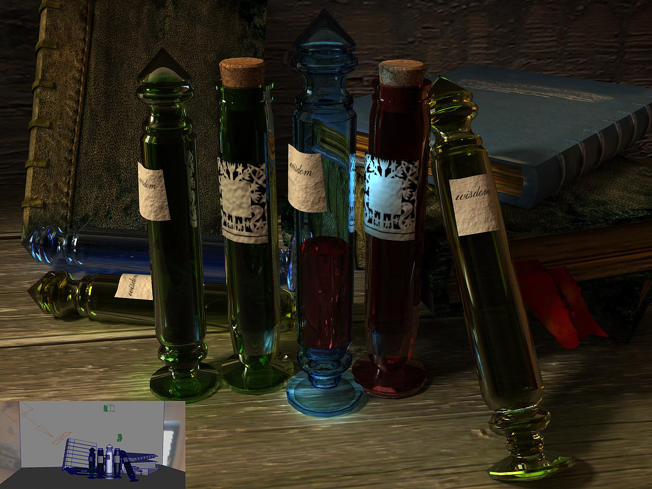 这几个药瓶子当年可是折磨惨了我,因为不是完全透光的,所以反射要用渐变慢慢调!