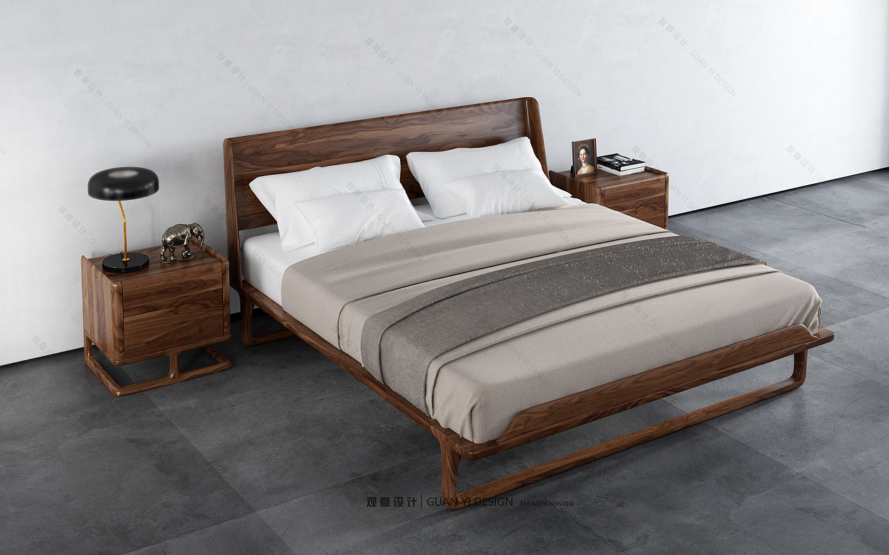 大自然 实木床 016型号 榄仁木框架 梧桐木板床 现代简约风格 双人床