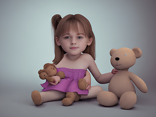 #站酷梦笔#A little girl holding a teddy bear ,3d a
