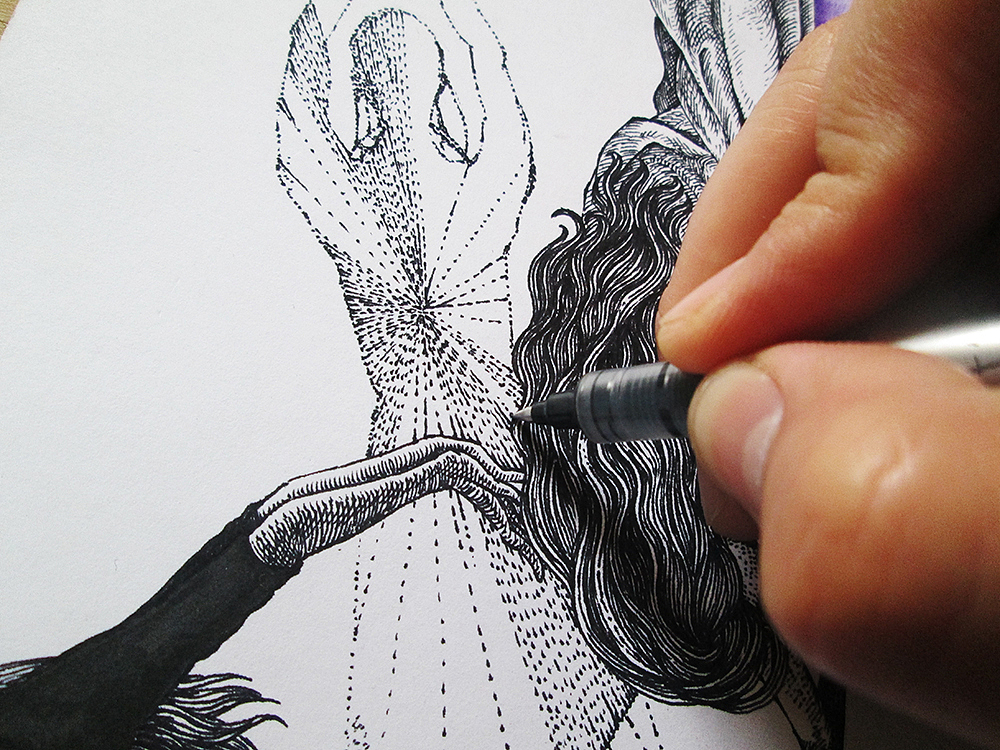 “达摩流浪者”系列作品一号——《舞》 9小时 潜意识推画 手绘过程