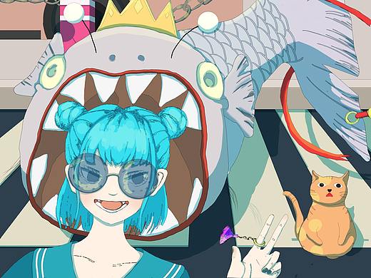 悠閑假日系列---遇見(jiàn)被拴住的大魚(yú)（個(gè)人主頁(yè)-ZNTgyMjQxMTY=） - 藝術(shù)插畫(huà) - 站酷設(shè)計(jì)師西鳉魚(yú)原創(chuàng)素材 - 站酷ZCOOL