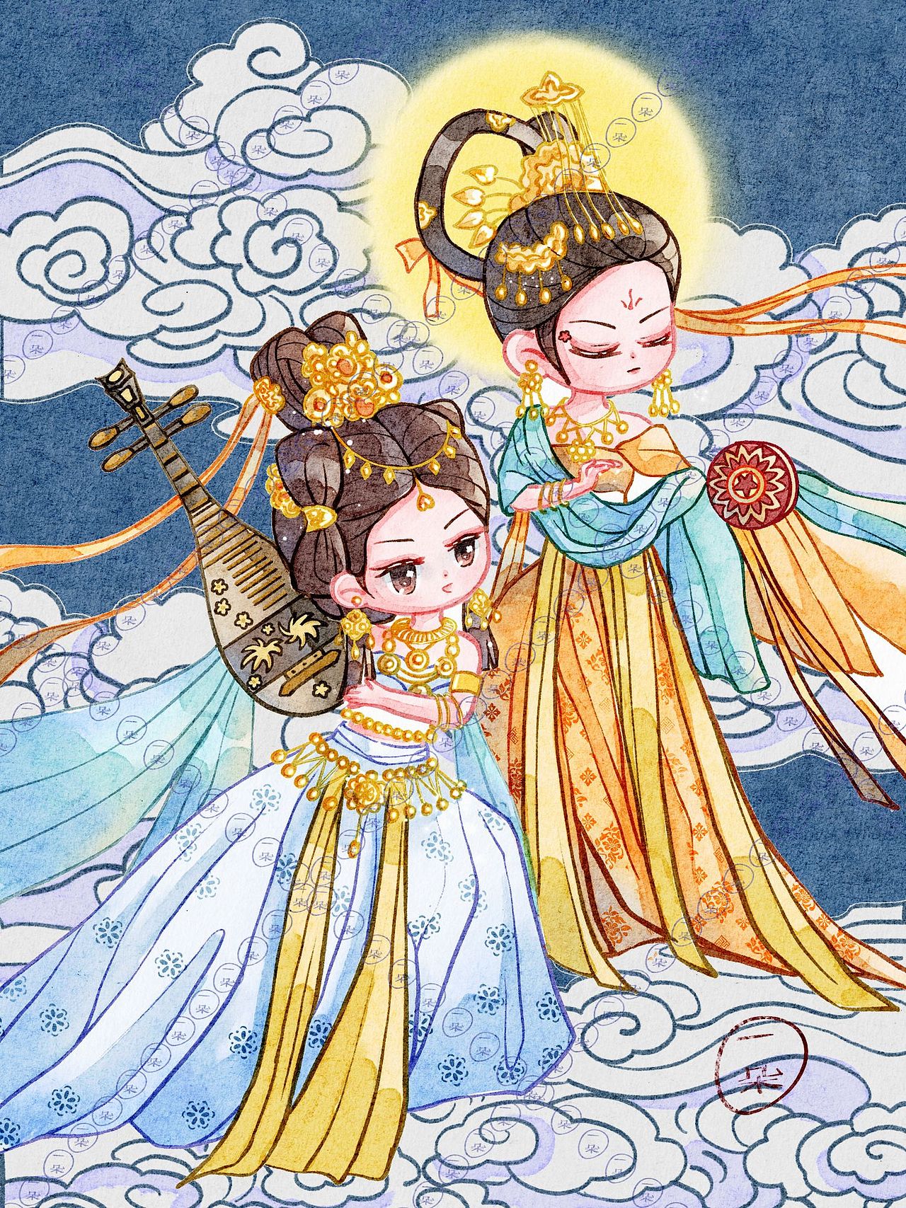 敦煌飞天Q版形象插画