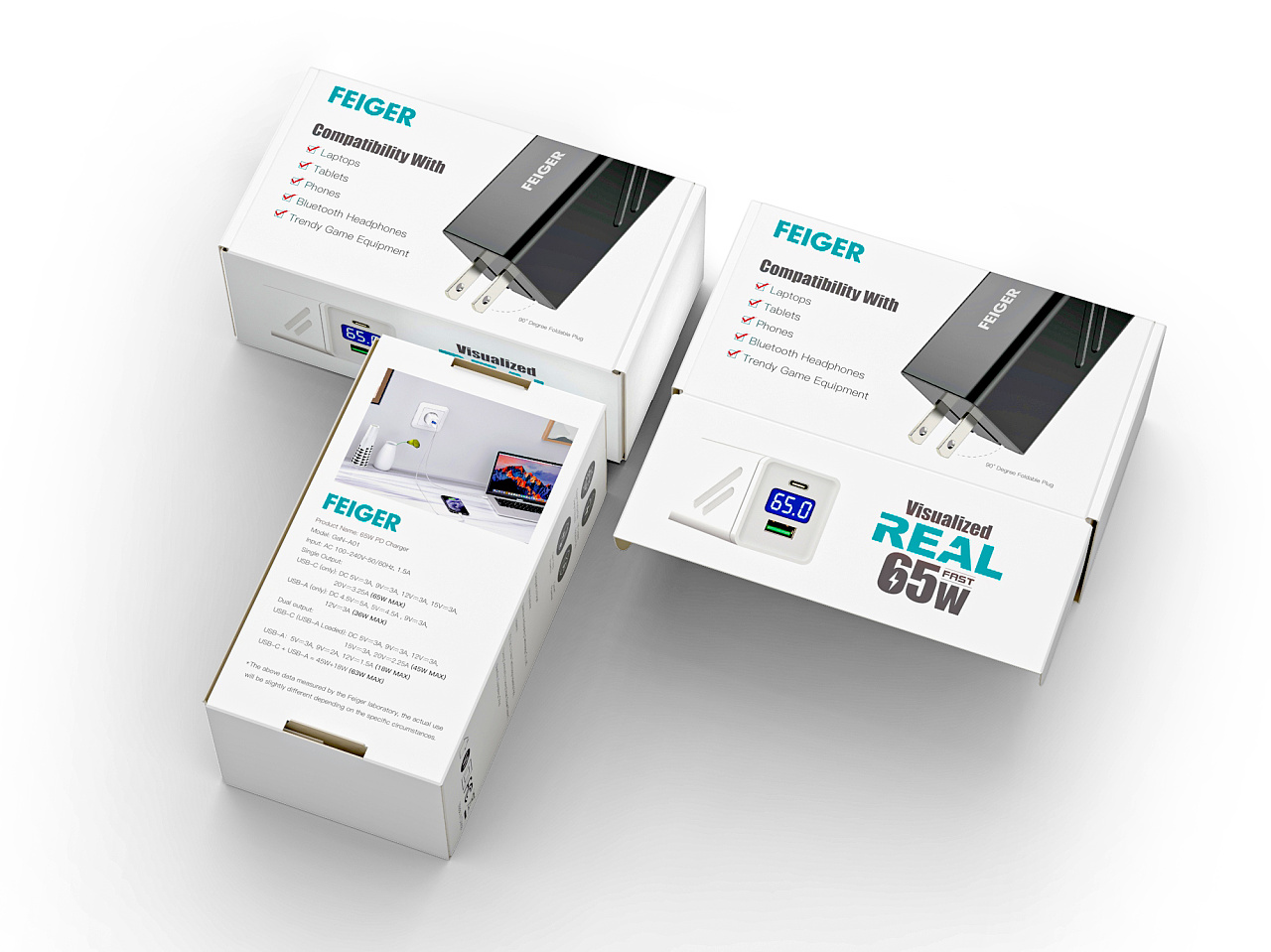 氯化镓充电器 亚马逊 包装平面方案 三维渲染