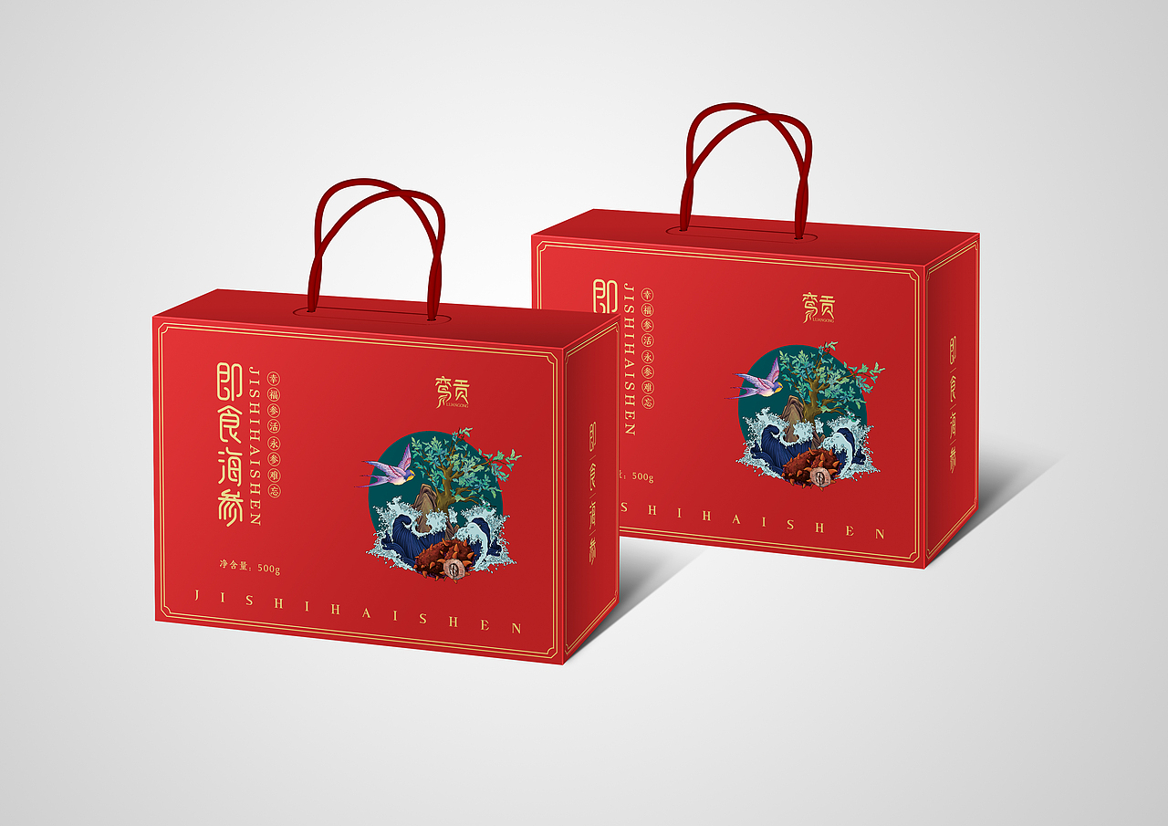 海参插画包装设计即食海参国潮风包装设计