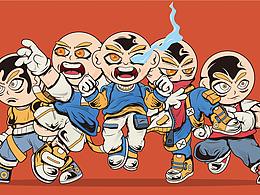 ai潮流插画-五个光头兄弟