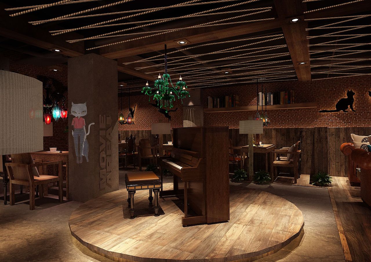 咖啡馆3D原型设计漫猫咖啡