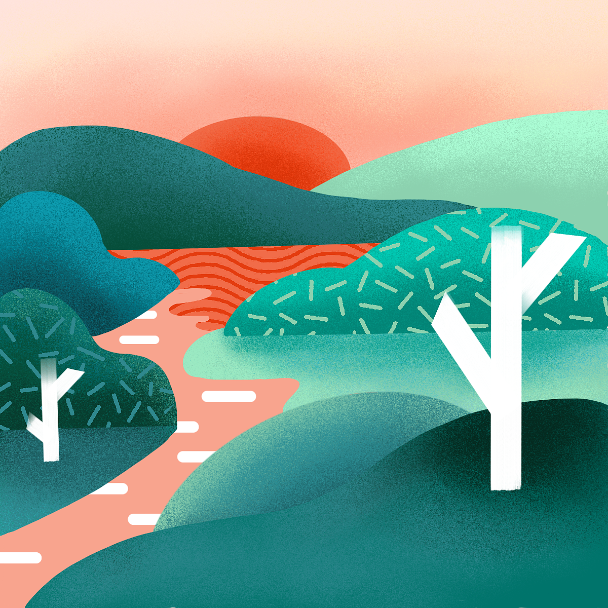 流行的噪点扁平风格插画