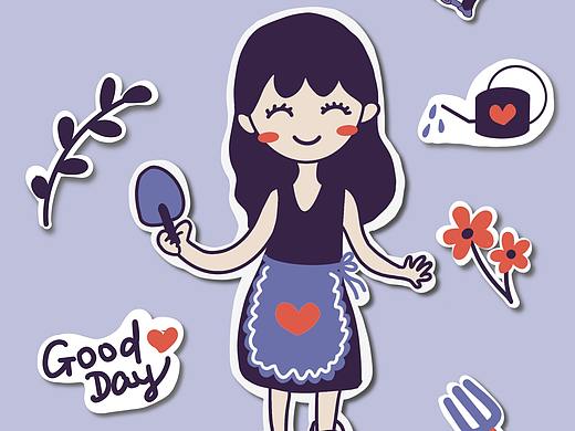 小女孩生活日常贴纸
