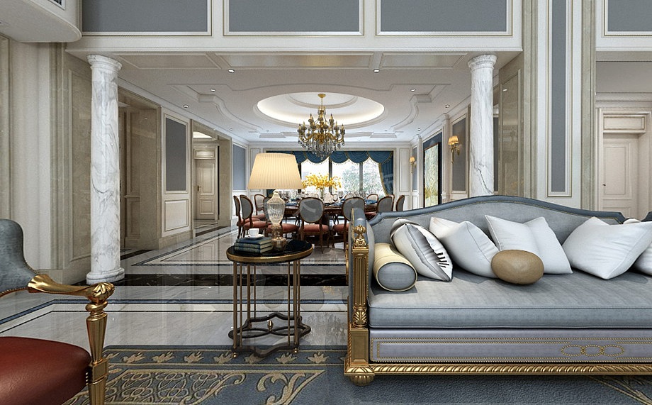 江津恒大金碧天下装修案例,浪漫法式双拼别墅设计图