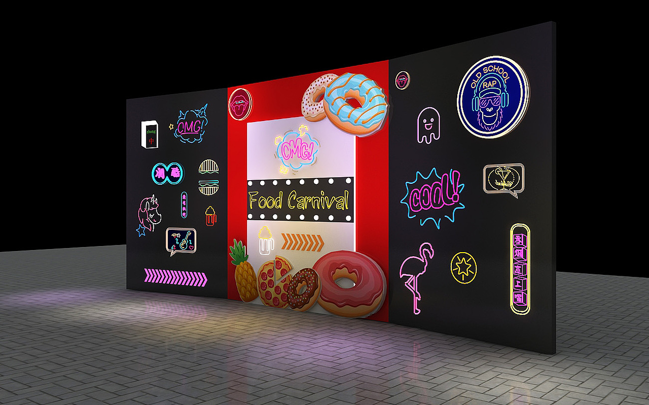 美食节网红打卡墙设计3d效果图