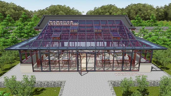 仿古建餐厅阳光房装修方案设计效果图