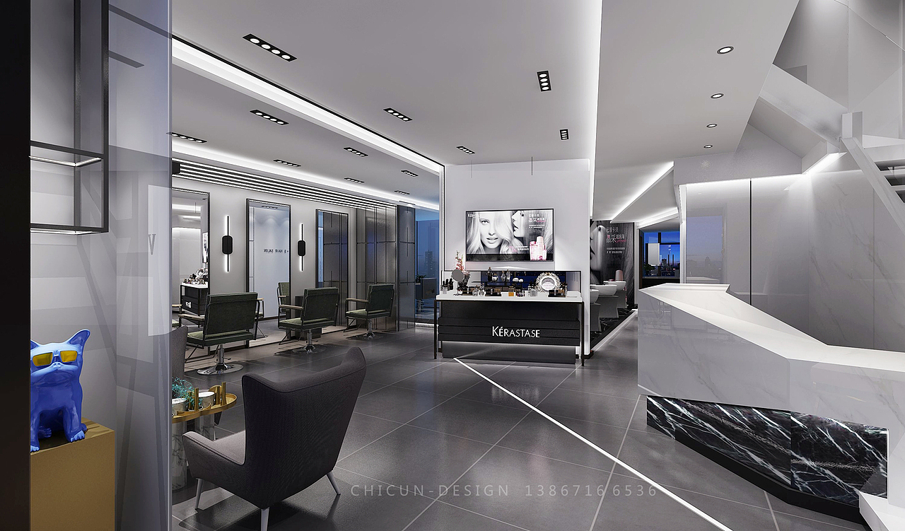 尺寸设计|V.S HAIR SALON 形象店现代极简美发店效果图
