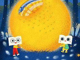 中秋月饼节手绘图