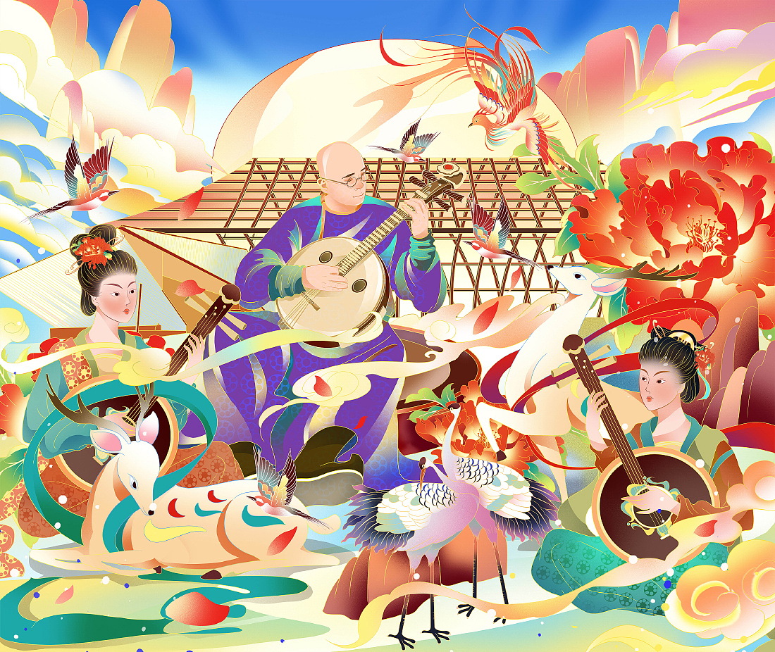 艺术插画国风插画概念设计中西跨界音乐《无他2》