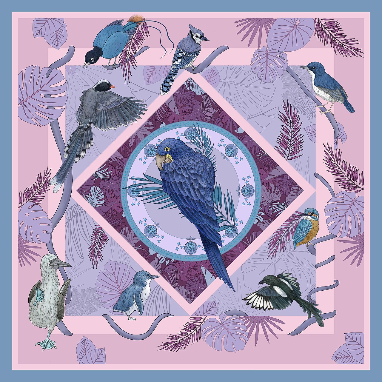 yueshao&[果壳科技】品牌插画丝巾设计