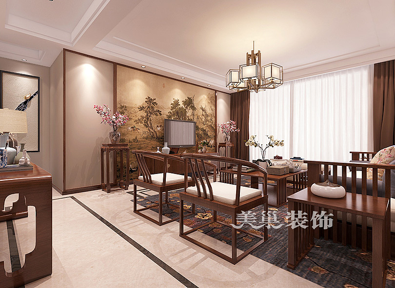 瀚宇天悦135平三室两厅新中式装修案例——效果图