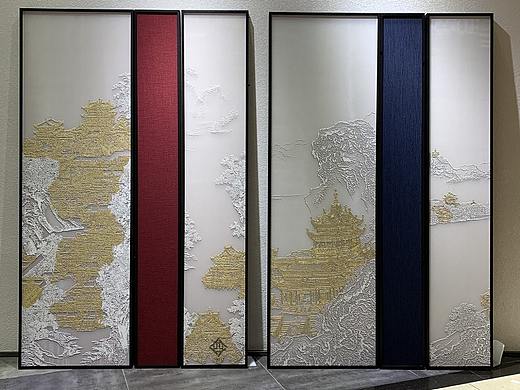 浮雕肌理，山水树木