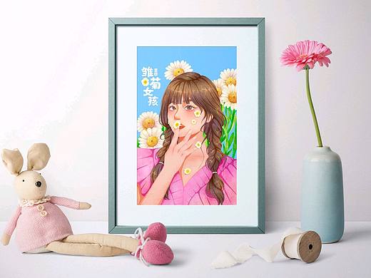 iPad扁平肌理插画｜夏日雏菊女孩