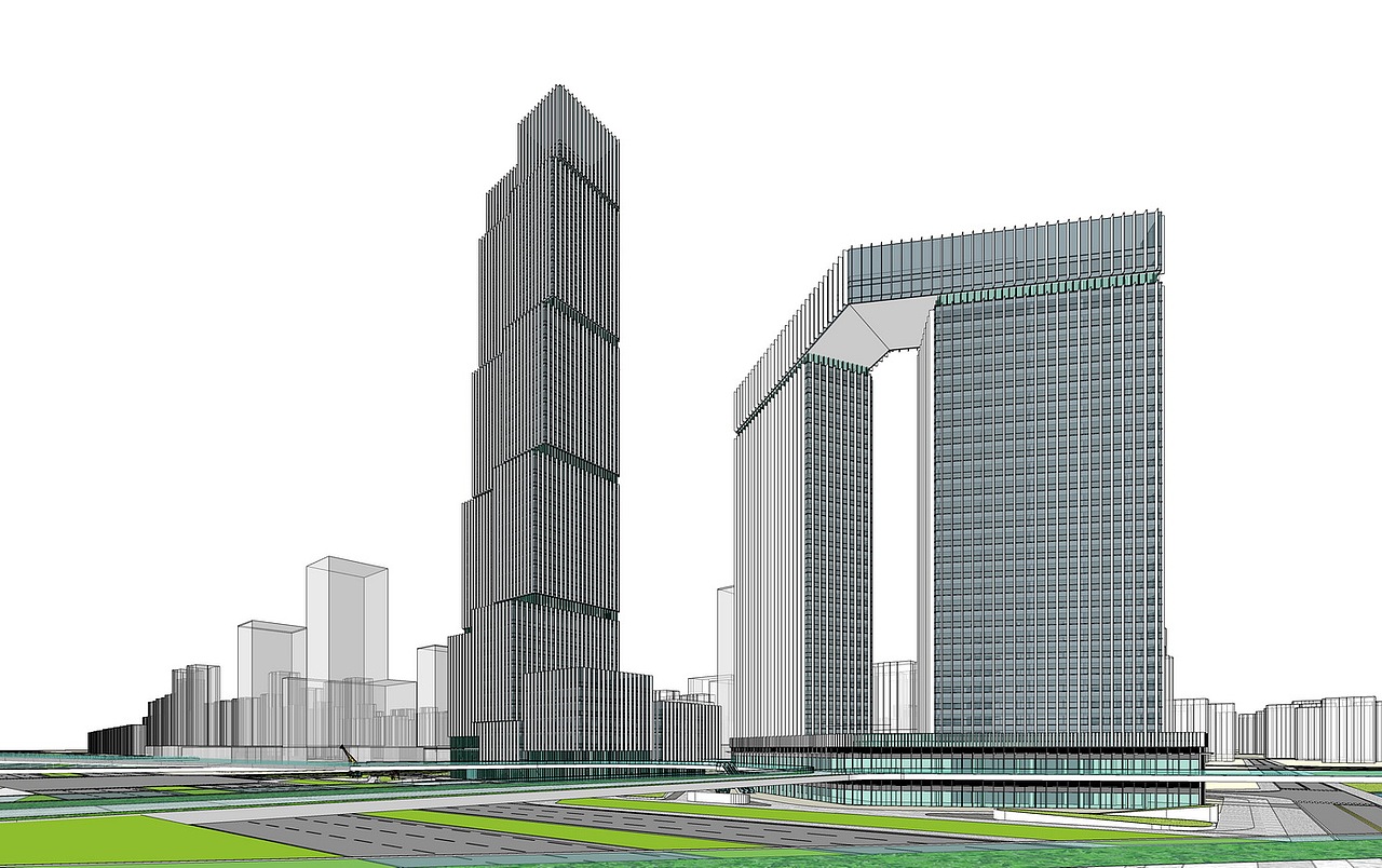 现代酒店建筑SU模型下载