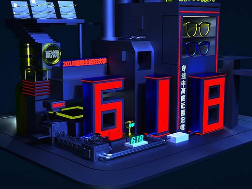 天猫618首页眼镜海报C4D建模OC渲染！