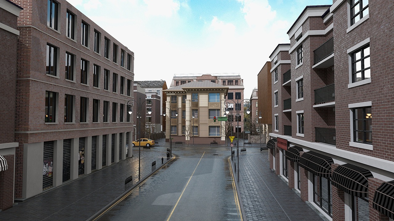 欧洲街道建筑模型场景渲染