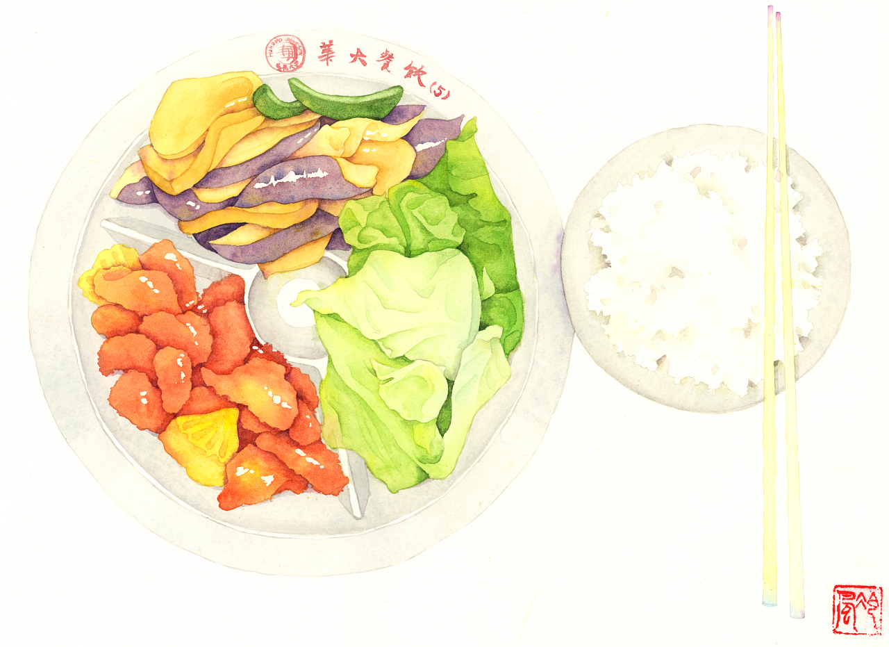 之前做的学校食堂系列插画,还做了纸胶带和明信片的周边长沙/插画师/5