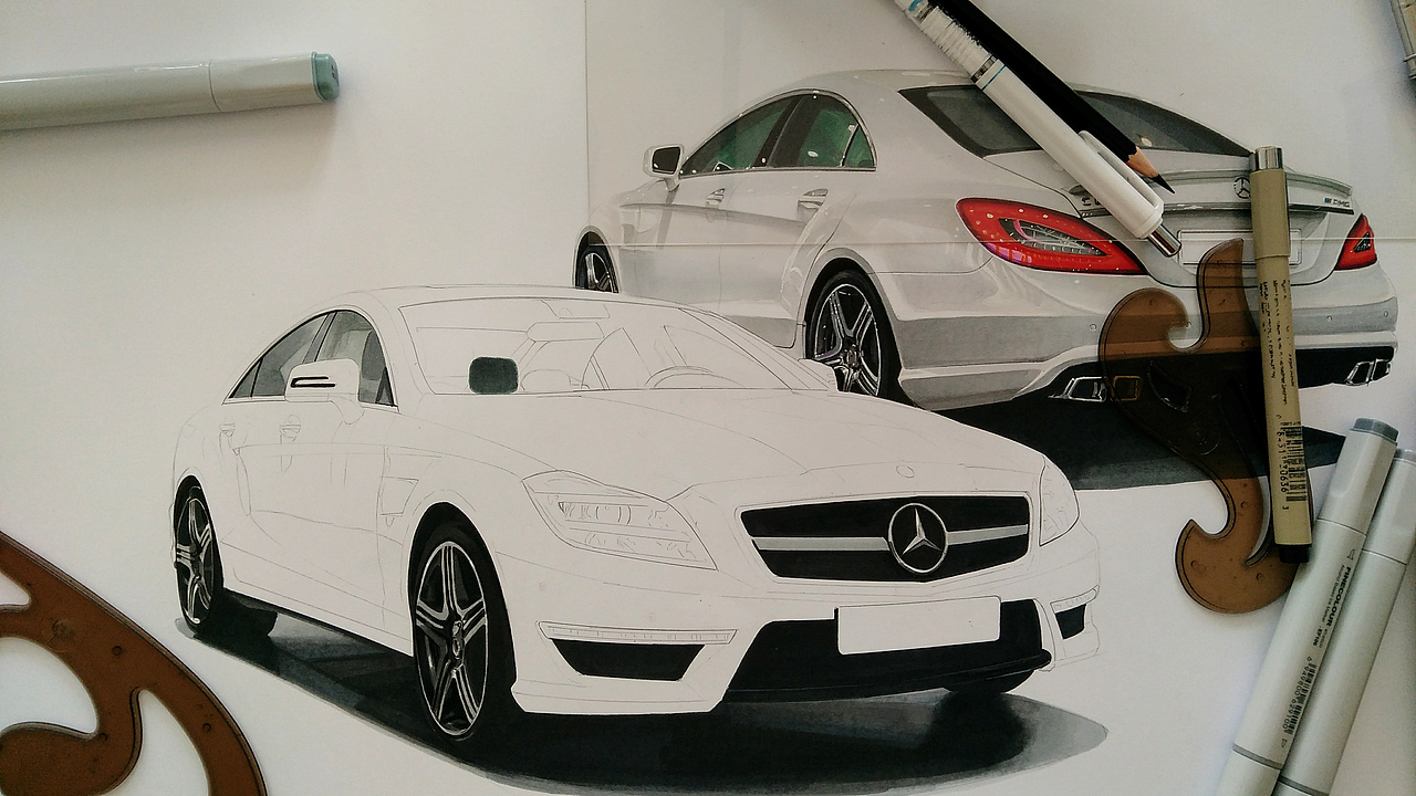 马克笔汽车手绘 梅赛德斯-奔驰 AMG CLS 63（2013）（图ZMjM2MTY0NjEy） - 艺术插画 - 站酷设计师xyikai吉原创素材 - 站酷ZCOOL