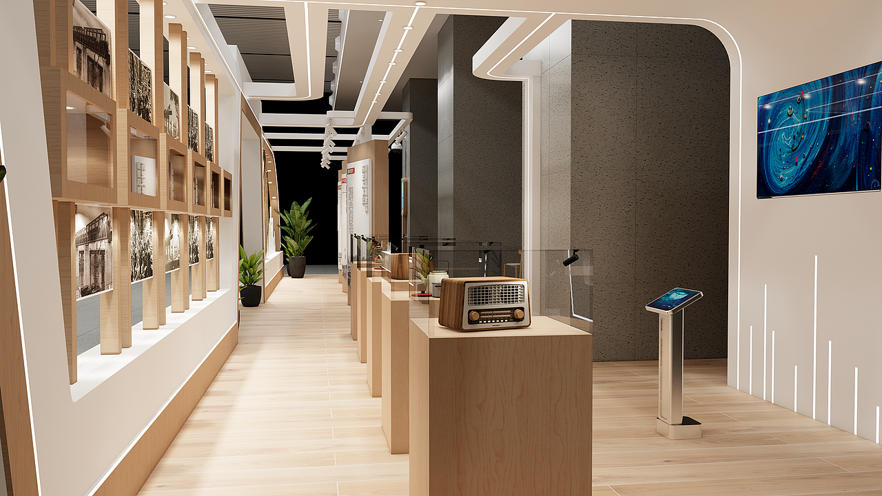 动车站线候车大厅里的建站历史展厅,60平米的空间划分三个功能区,建站