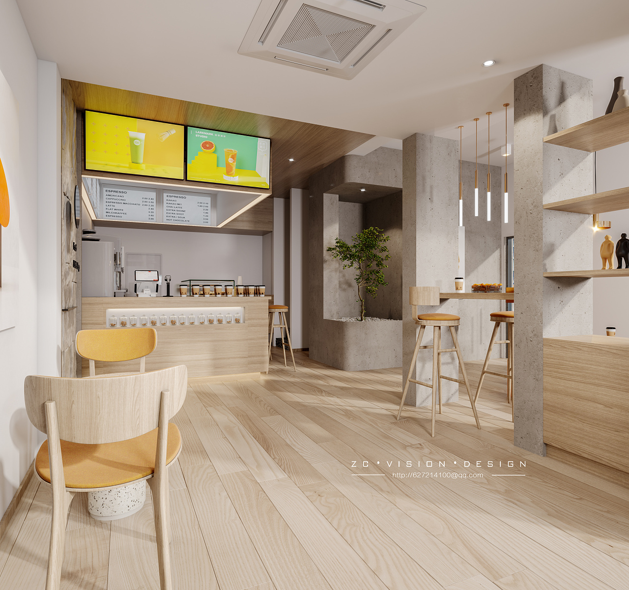 奶茶店效果图|空间|室内设计|大树和小草 - 原创作品 - 站酷 (ZCOOL)