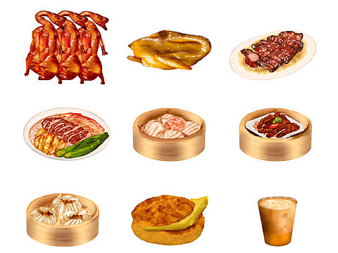 手绘茶餐厅美食插画