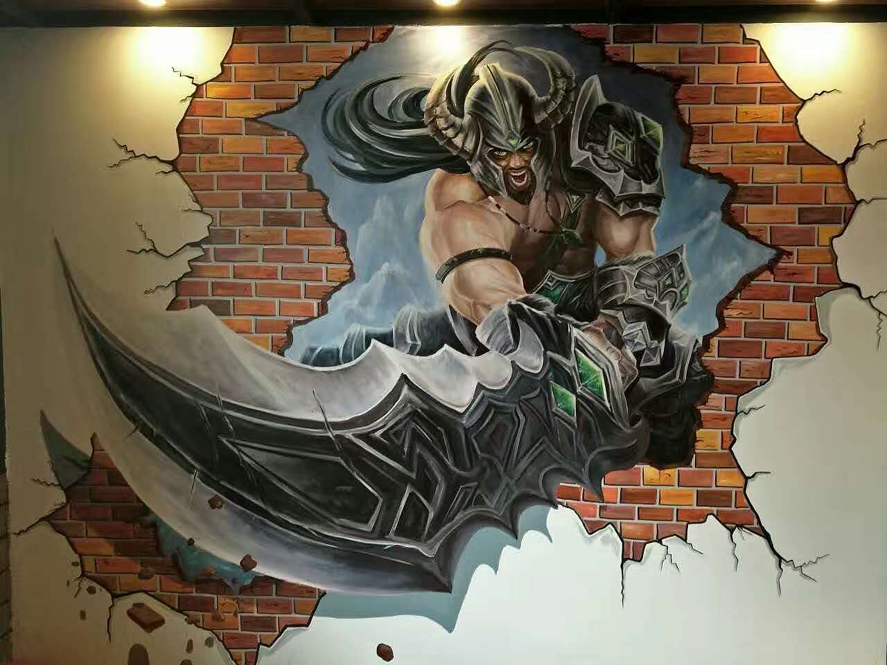 南京墙画网咖英雄联盟元素墙体彩绘z1店铺背景墙涂鸦