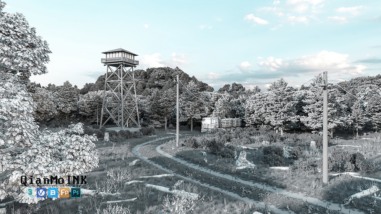 护林小屋（图ZMjYzMjUzMDcy） - 场景 - 站酷设计师浅墨INK原创素材 - 站酷ZCOOL