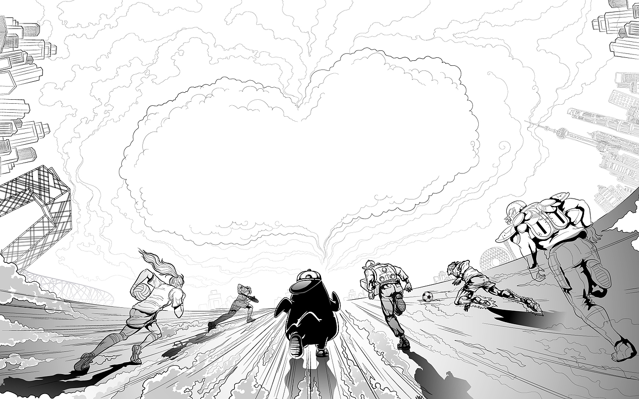 腾讯体育&红旗汽车 “企鹅跑 聚有爱” 手绘KV（图ZMjI4MjI4NzMy） - 商业插画 - 站酷设计师油墩子_恒原创素材 - 站酷ZCOOL