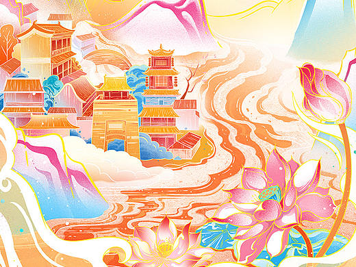 暖泉古镇 河北地标插画