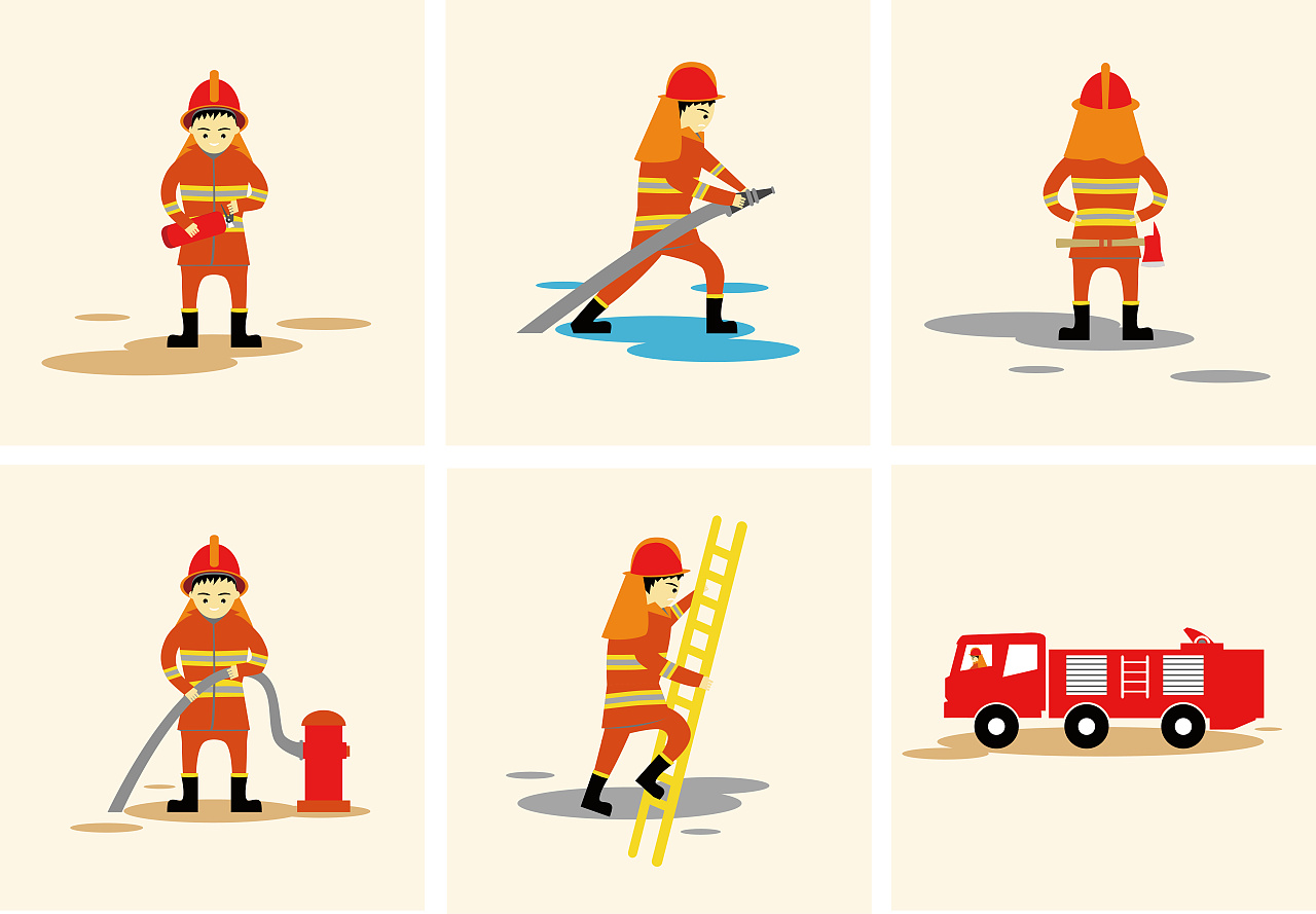 手绘消防员灭火插画图片-图行天下素材网