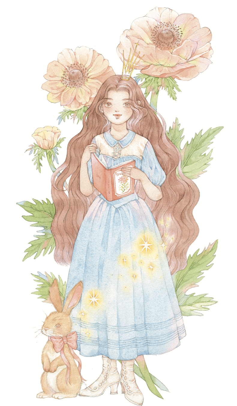 复古系少女水彩作品《双子少女馆》