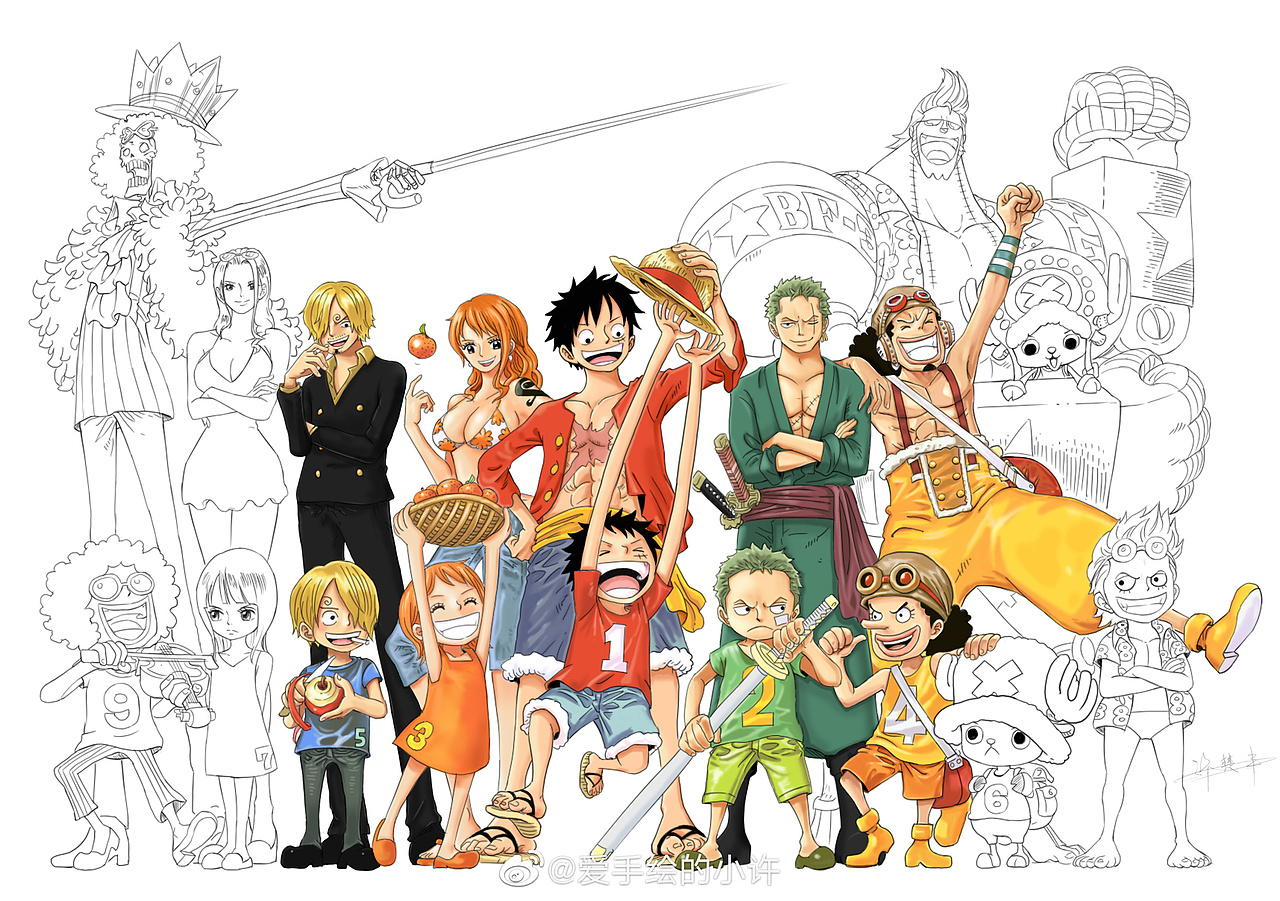板绘作品-海贼王草帽全员（图ZMjY4NDg4MDg0） - 艺术插画 - 站酷设计师老许的视觉笔记原创素材 - 站酷ZCOOL