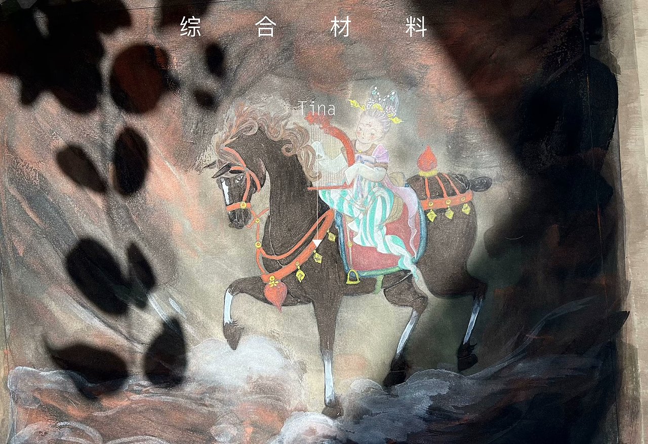 唐代弹凤首箜篌的少女（综合材料）（图ZMzU1NjI3NTcy） - 创作习作 - 站酷设计师Tina插画原创素材 - 站酷ZCOOL