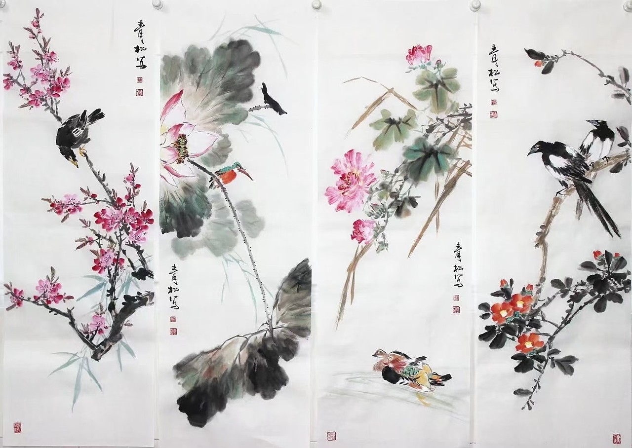 蒲青松花鸟画一平尺多少钱?