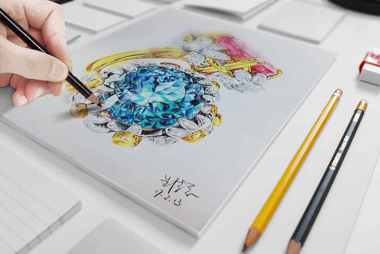 手绘珠宝首饰彩铅