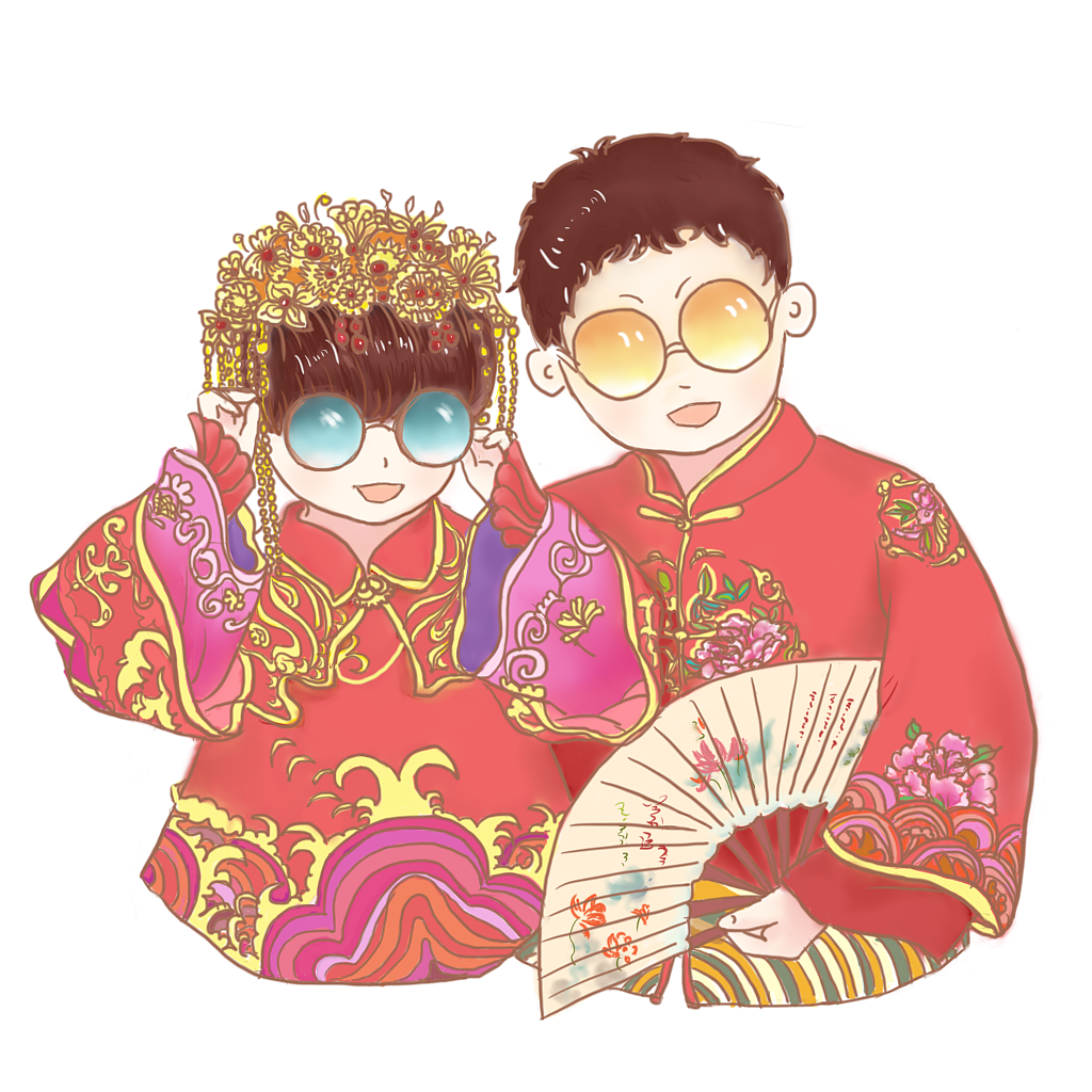 给哥哥画的q版结婚照