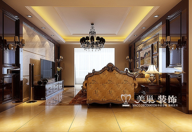 160平方四室两厅新古典风格——客厅全景